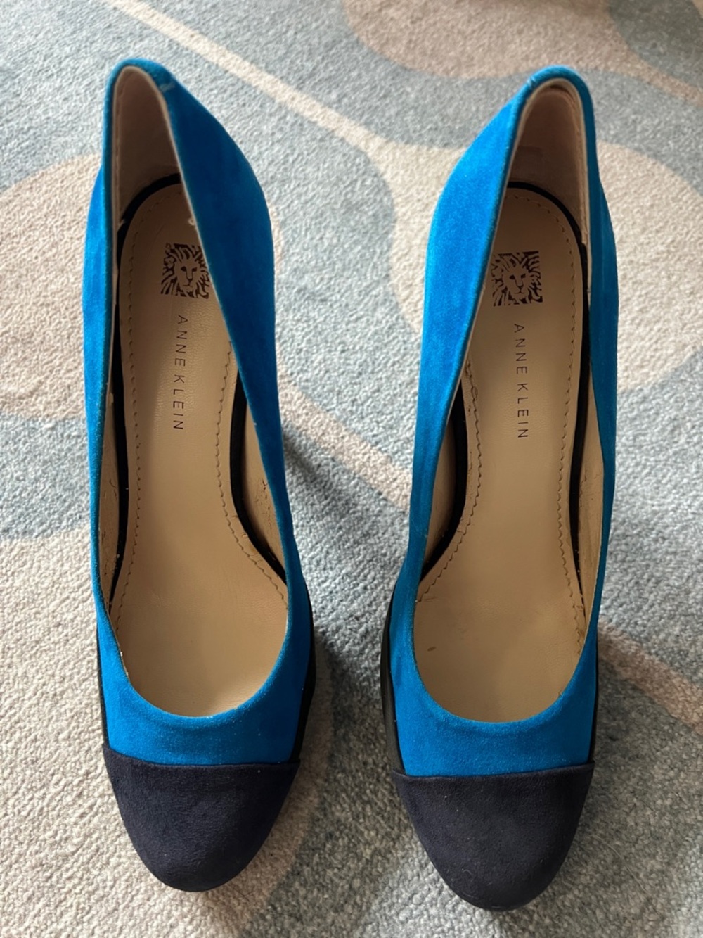 Anne Klein Blue and Black Suede Cap-Toe Pumps